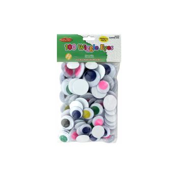 64570- 100 Wiggle Eyes - Coloured  Assorted Sizes Variety Pack