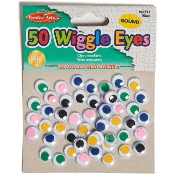 64551 - 50 Wiggle Eyes 10mm Coloured