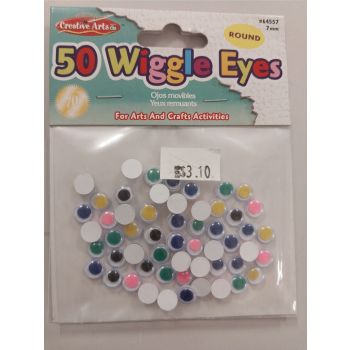 64557 - 50 Wiggle Eyes 7mm Coloured