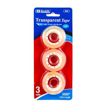 904 - Bazic Transparent Tape, 3 Rolls, 3/4 in x 1000 in