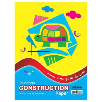 Bazic Construction Paper, Assorted colors, 96 sheets, 9in x 12in