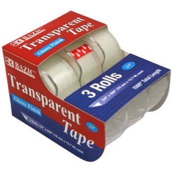 905 - Bazic Transparent Tape, 3 Rolls, 3/4 in x 500 in